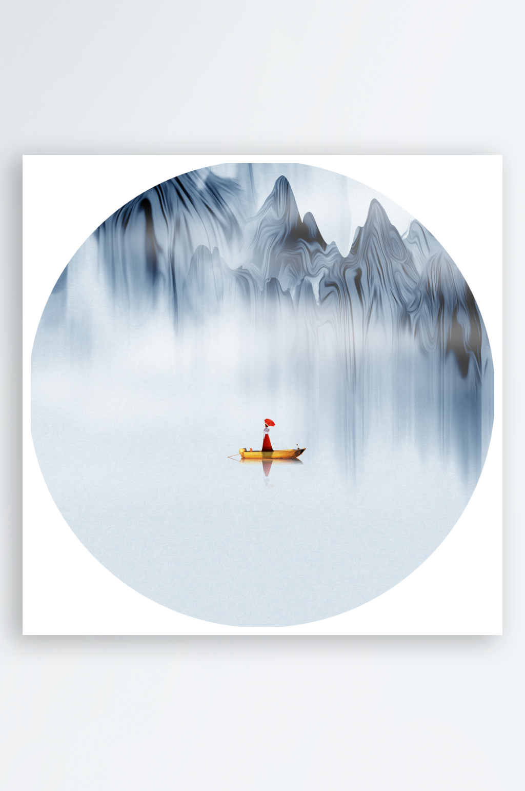 水墨山水风景画圆形装饰画素材