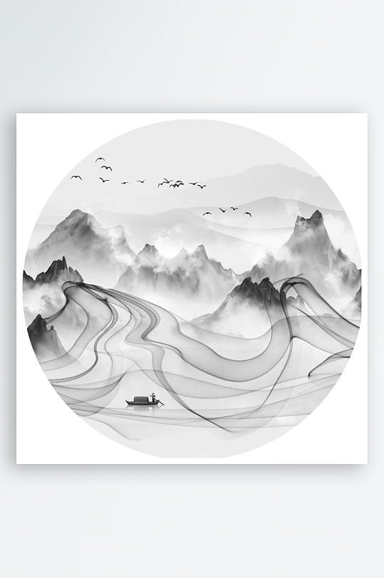 中式山水风景水墨画装饰画