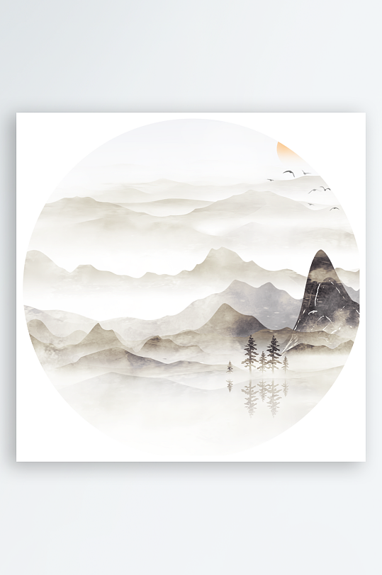 水墨山水风景画装饰画-众图网