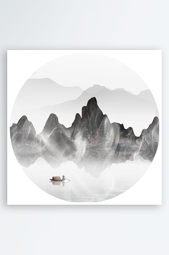 中式山水风景画圆形挂画