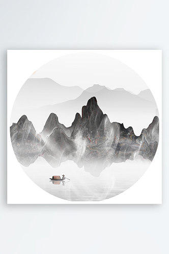 中式山水风景画圆形挂画