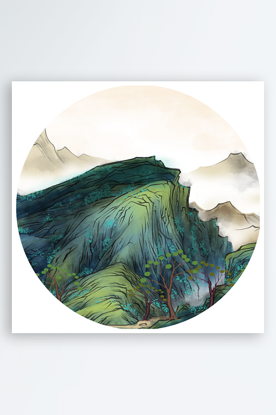 山水风景画圆形装饰画