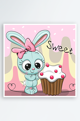 矢量卡通可爱小兔子甜品蛋糕