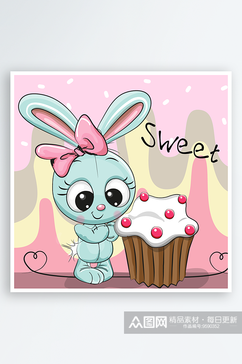 矢量卡通可爱小兔子甜品蛋糕素材