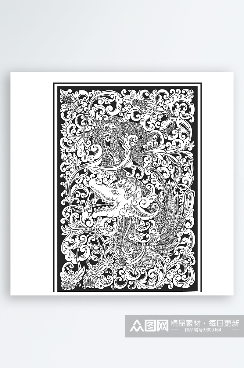 黑白精致复古雕刻镂空图案AI矢量素材素材