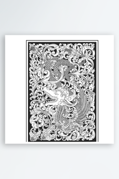 黑白精致复古雕刻镂空图案AI矢量素材