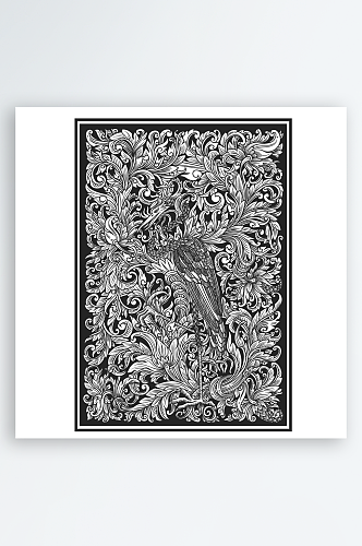 黑白精致复古雕刻镂空图案AI矢量素材