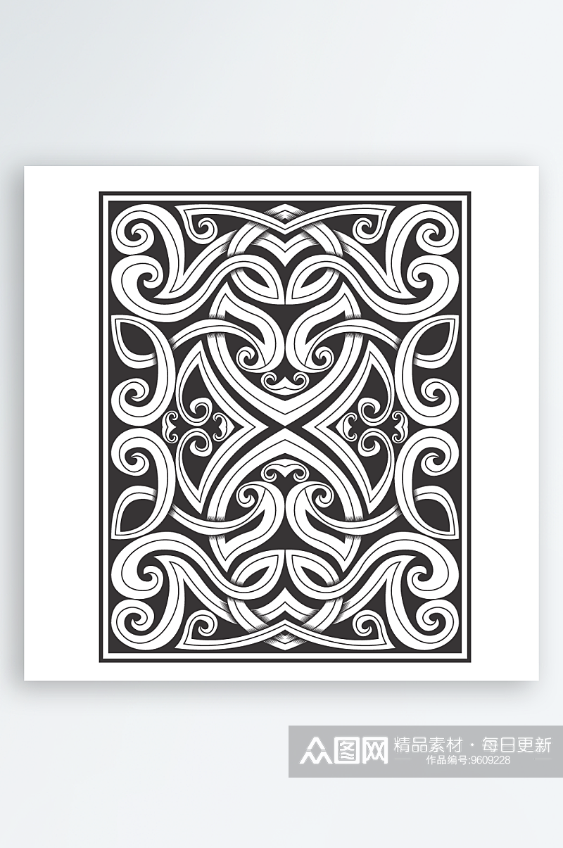 黑白精致复古雕刻镂空图案AI矢量素材素材