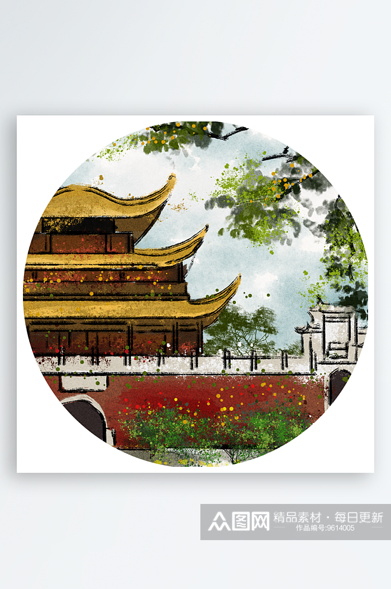 水墨水彩中式风景画装饰画素材