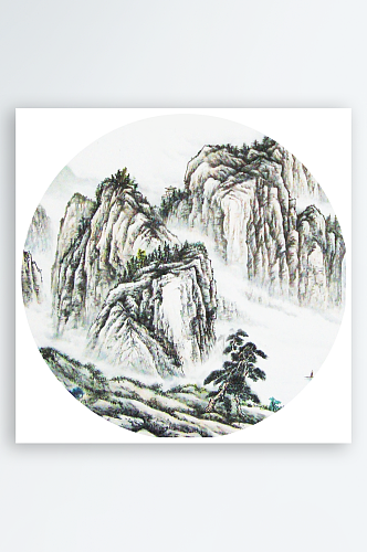 中国风山水画圆形装饰画