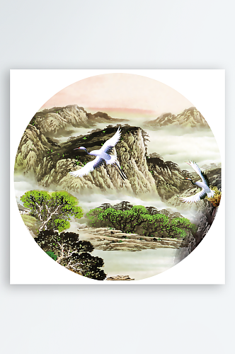 中国风山水画圆形装饰画