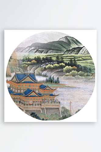 中国风山水画圆形装饰画