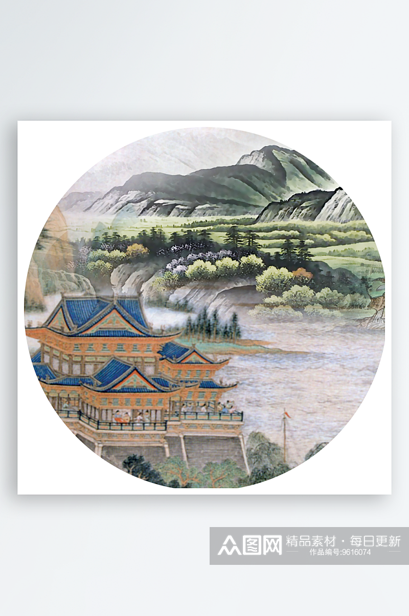 中国风山水画圆形装饰画素材