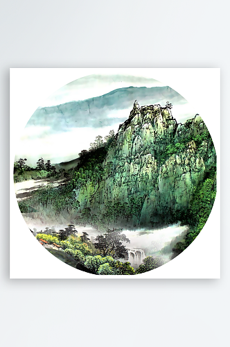 中国风山水风景画圆形装饰画