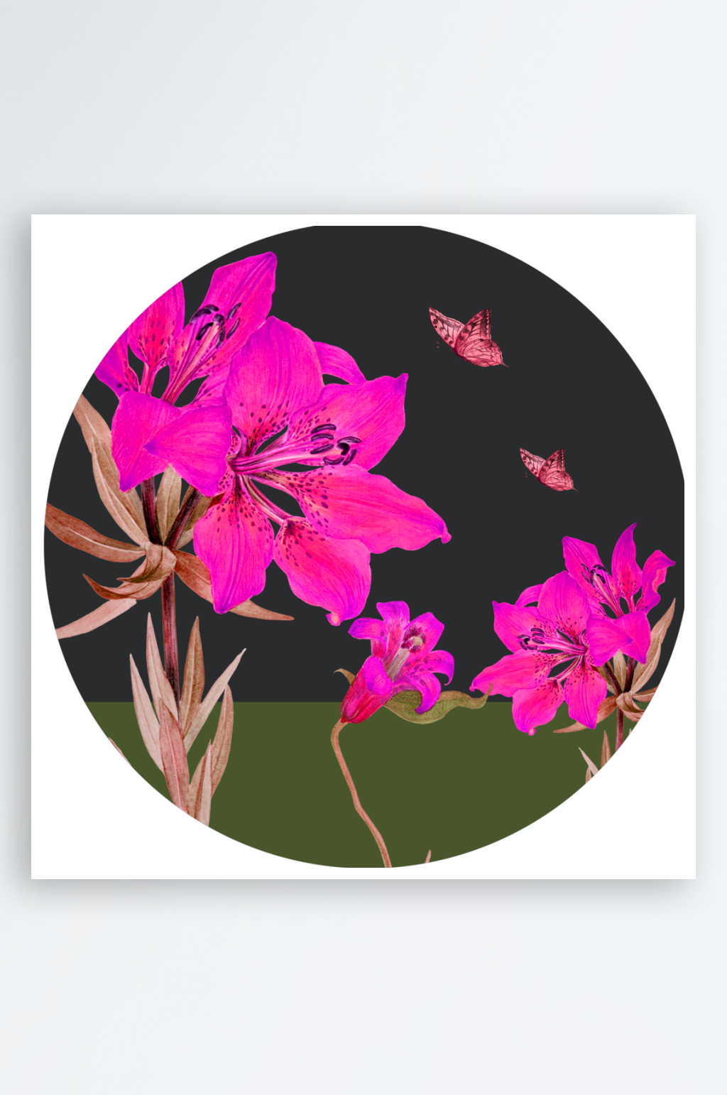 唯美花卉艺术圆形挂画素材