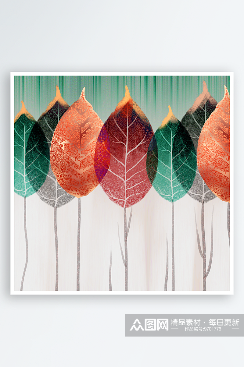 水彩树叶艺术装饰画素材