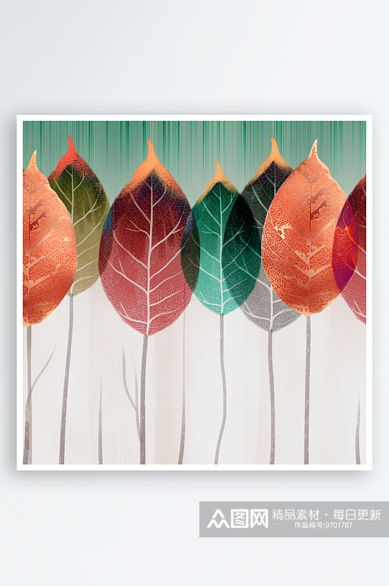 水彩树叶艺术装饰画素材