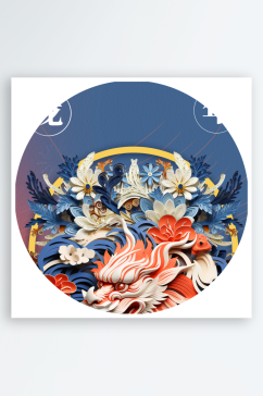 水彩中国风喜庆圆形装饰画