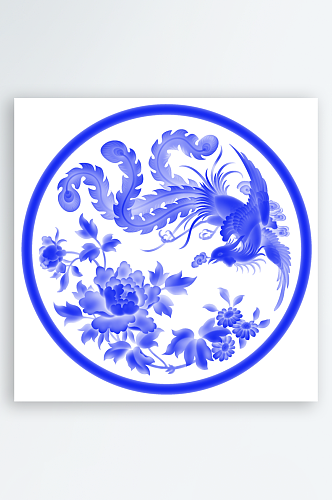 中国风古风中式古典青花瓷花纹图案免抠