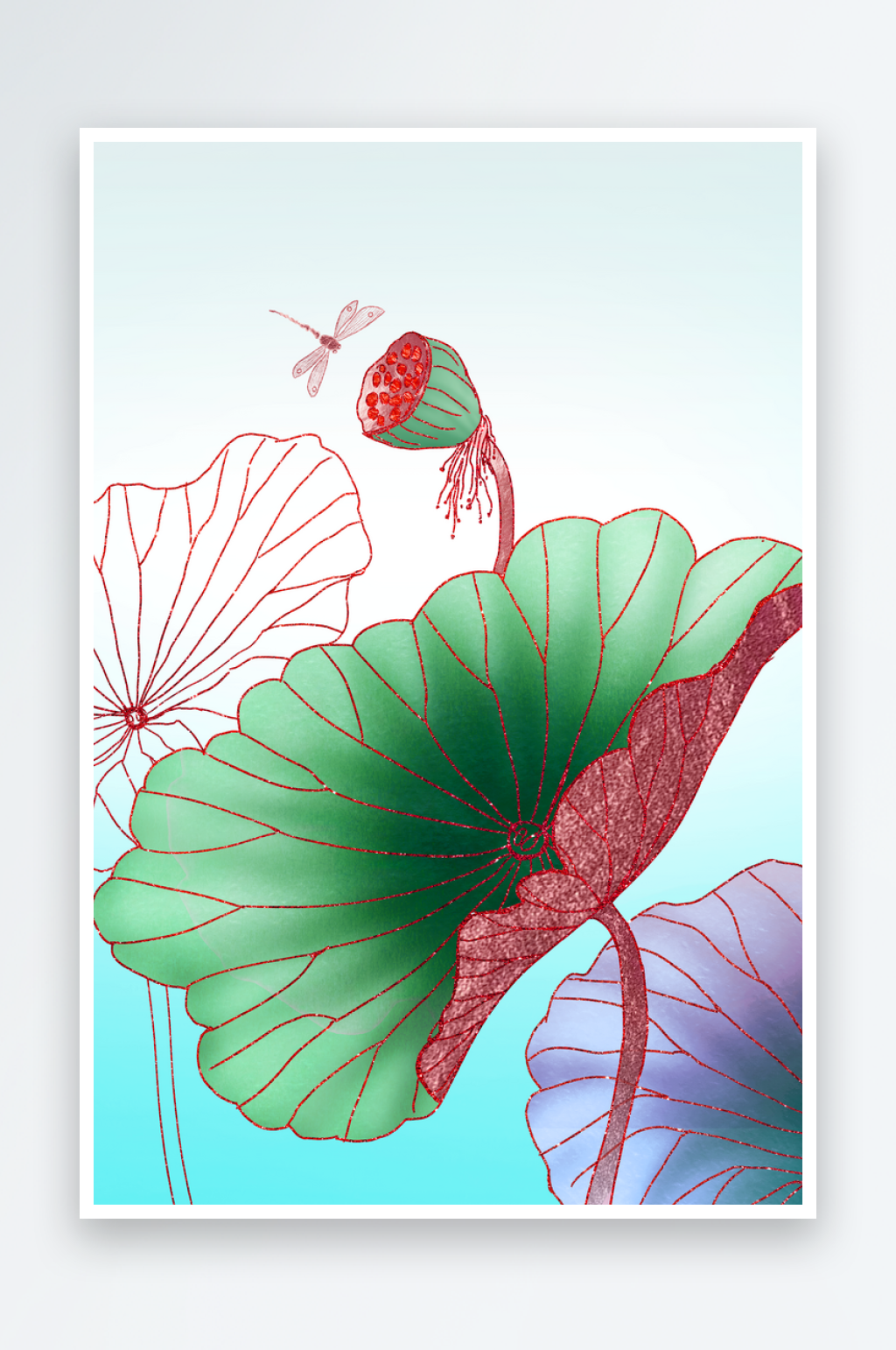 莲花手绘艺术装饰画素材