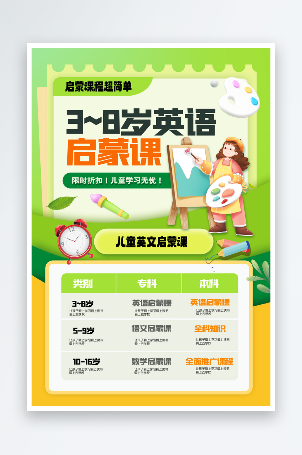 绿色简约英语启蒙招生培训海报素材