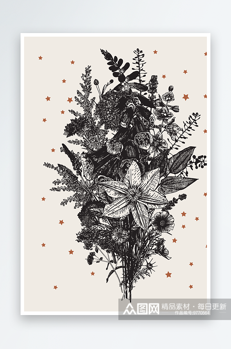 复古植物花卉图案背景素材