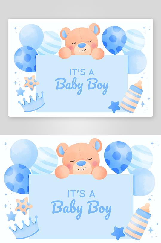 蓝色卡通小熊卡片背景设计