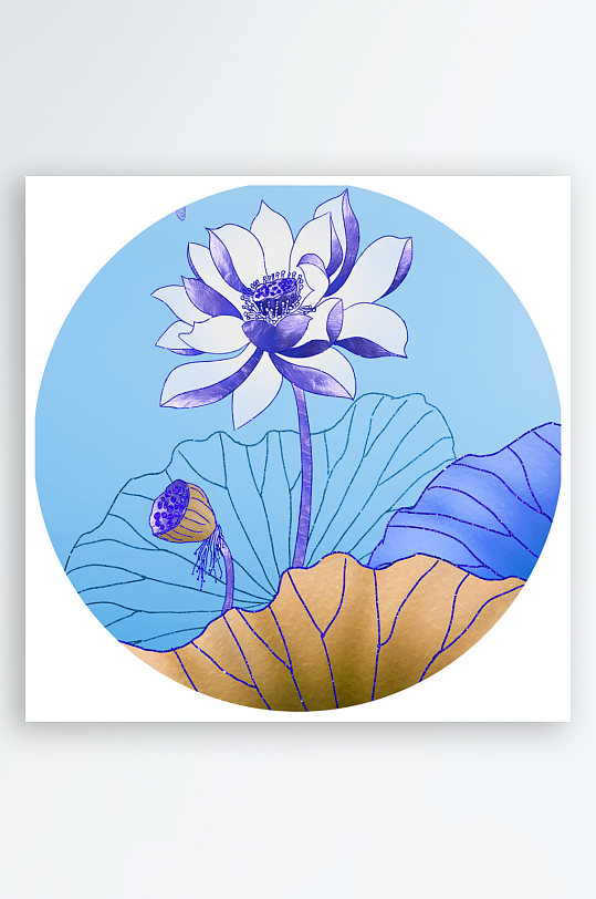 水彩花卉圆形装饰画