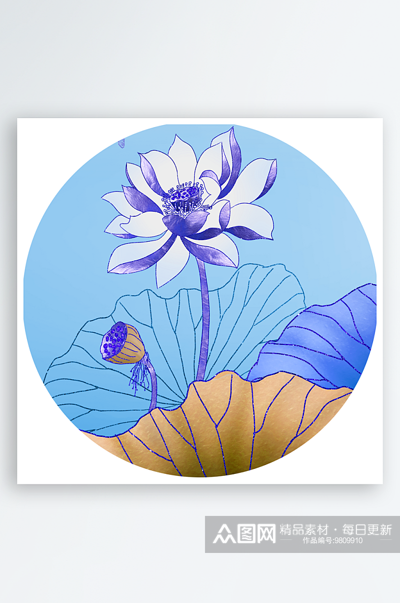 水彩花卉圆形装饰画素材