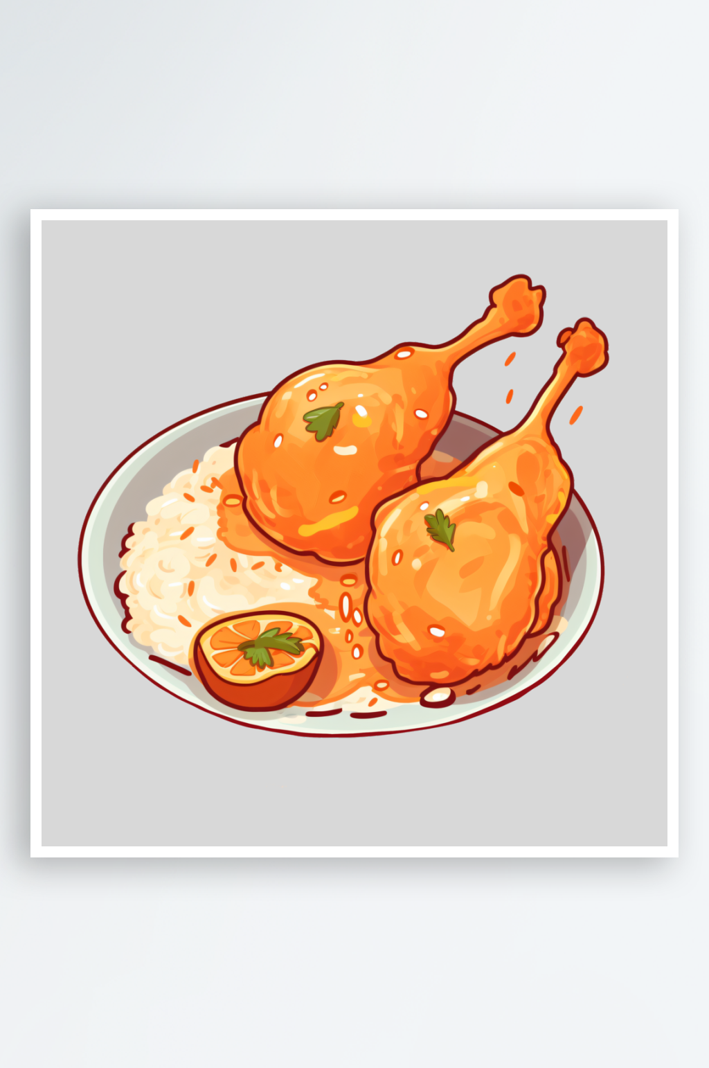卡通手绘鸡腿饭线条插画矢量装饰元素素材