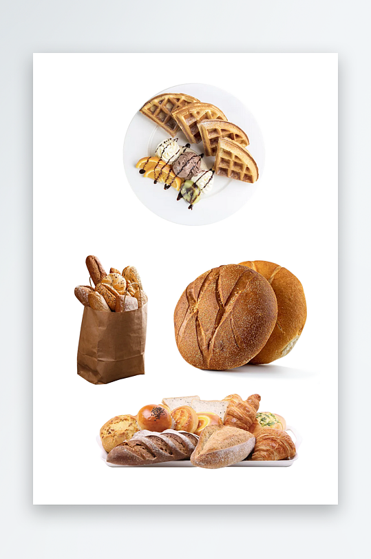 各种面包烘焙食物法式华夫饼矢量图素材