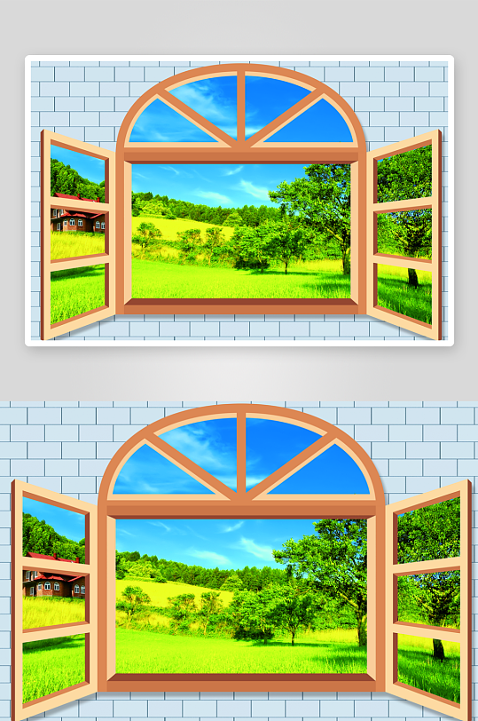 窗户蓝天草地窗外风景-众图网