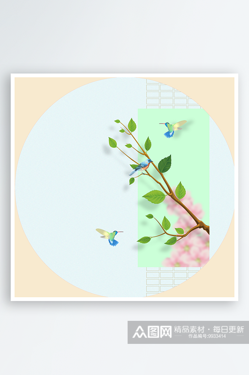 花卉植物风景画圆形挂画素材