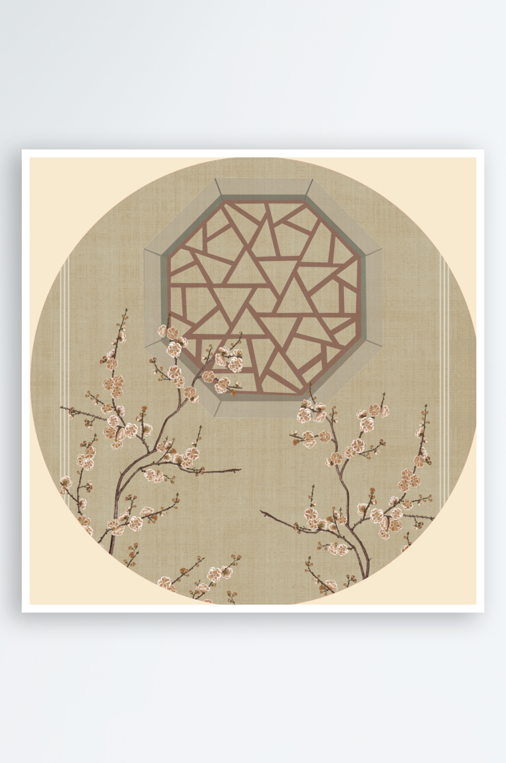 中式水彩风景画圆形装饰画素材