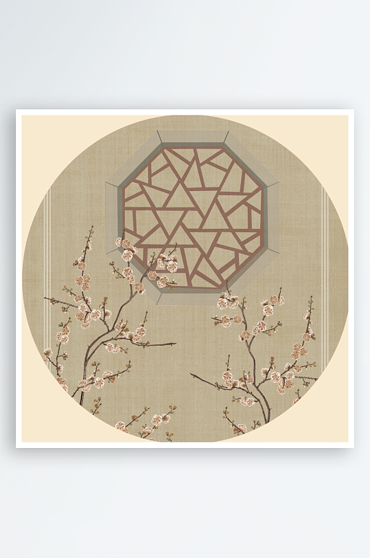 中式水彩风景画圆形装饰画