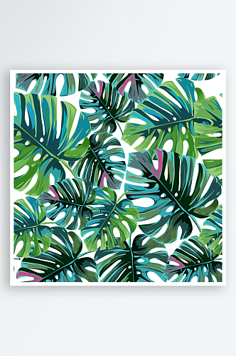 热带植物叶子花纹纹理背景无缝底纹花纹背景
