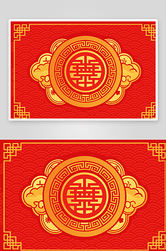 红色中国风古风建筑素材图AI图