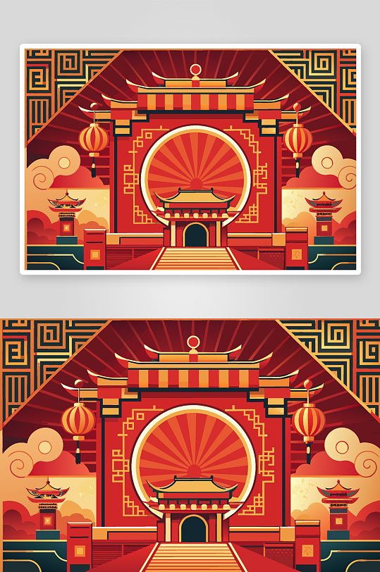 中国风复古建筑背景素材图AI图