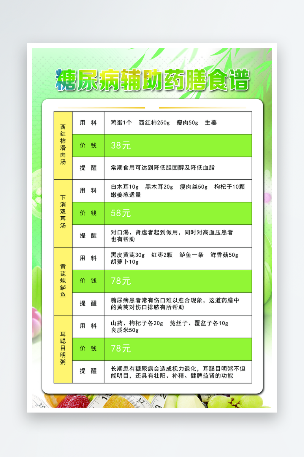 糖尿病辅助药膳食谱素材