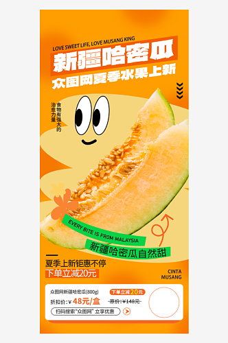 夏季哈密瓜水果手机海报