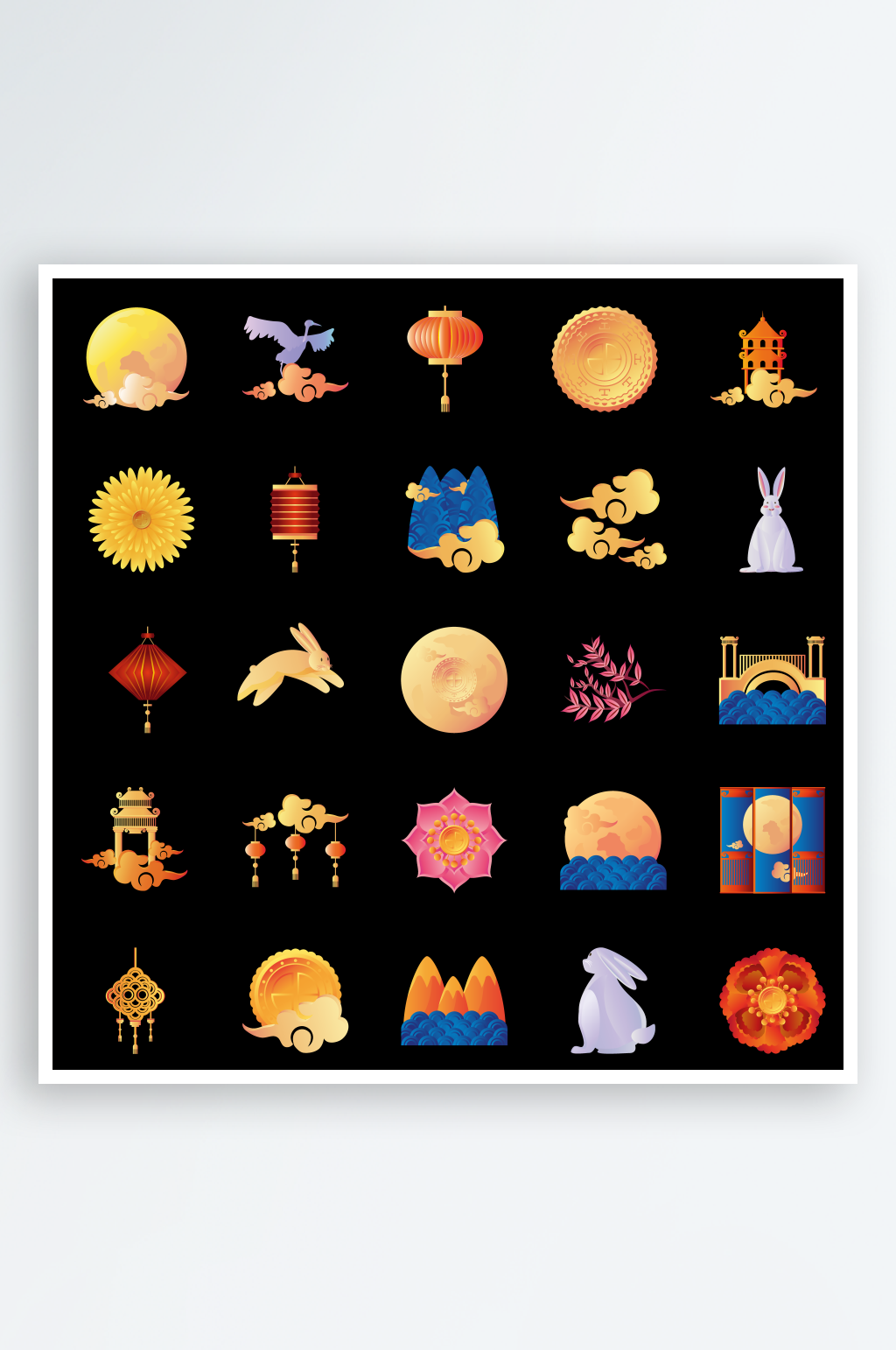 中秋节中国风节日元素插画装饰素材
