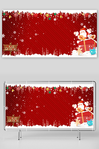 红色喜庆圣诞节主题背景场景PSD展板