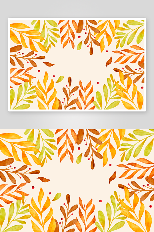 简约秋天植物秋叶枫叶边框背景装饰插画AI