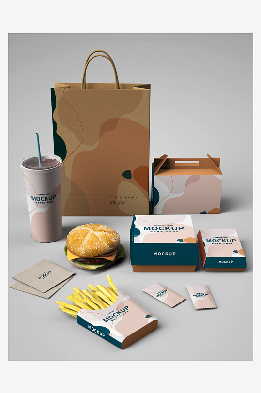 快餐美食包装智能样机智能贴图海报