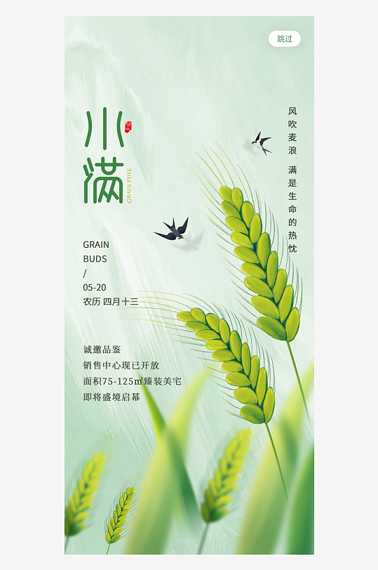中国传统节气小满简约手机海报
