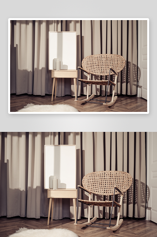 北欧居家客厅木质相框装饰画样机PSD模版