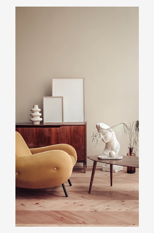 北欧居家客厅木质相框装饰画样机PSD