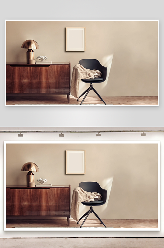 北欧居家客厅木质相框装饰画样机PSD