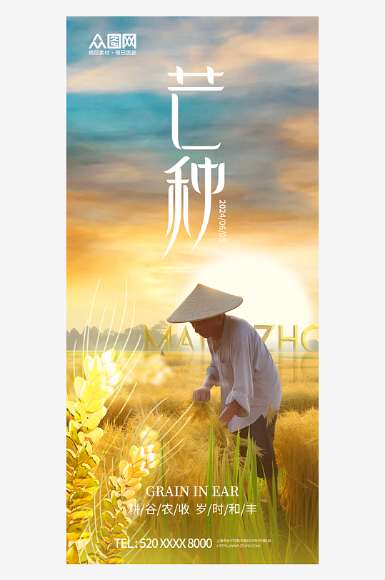 簡約二十四節(jié)氣芒種海報