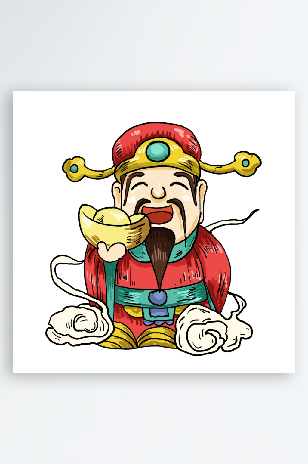 国潮祥云新年财神插画素材